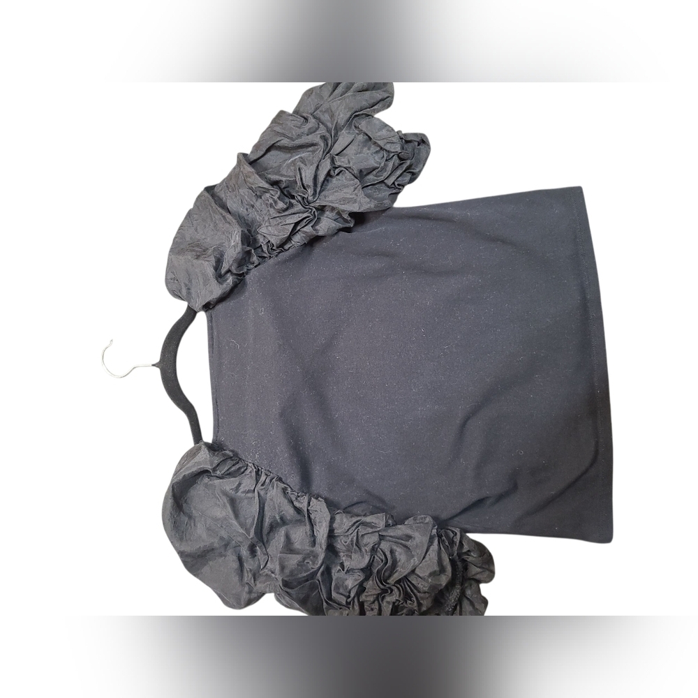 Uterque Black Cotton And Silk Ruffled Sleeve Top Size Small - Picture 2 of 2